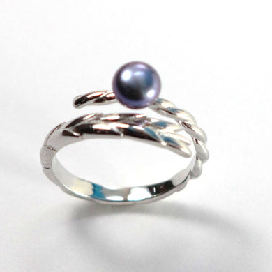 Adjustable Wheat-Style Black Pearl Ring – .925 Sterling Silver