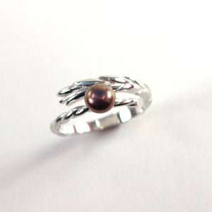 Adjustable Wheat-Style Eggplant Freshwater Pearl Ring – .925 Sterling Silver
