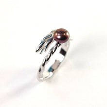 Load image into Gallery viewer, Adjustable Wheat-Style Eggplant Freshwater Pearl Ring – .925 Sterling Silver