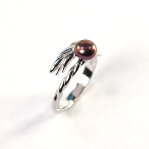 Adjustable Wheat-Style Eggplant Freshwater Pearl Ring – .925 Sterling Silver