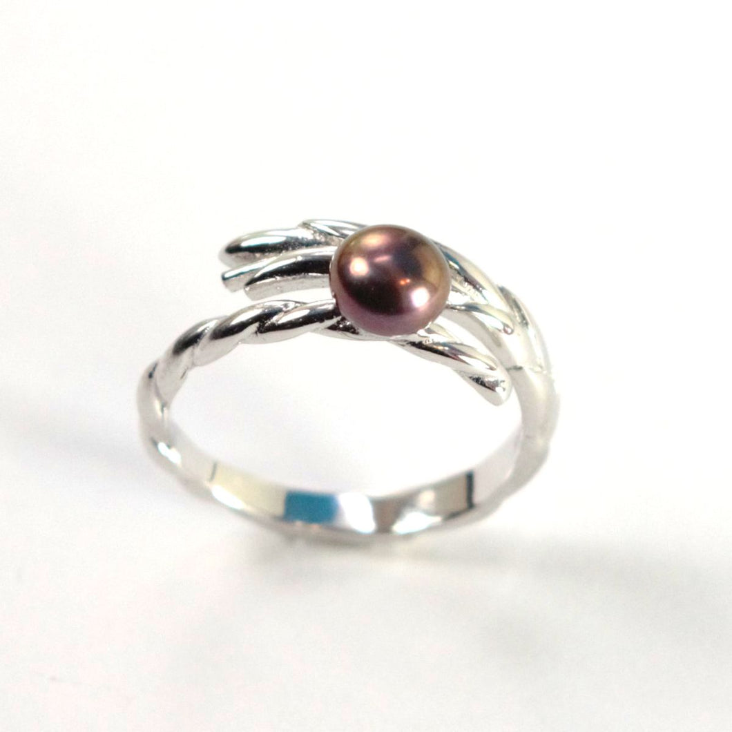 Adjustable Wheat-Style Eggplant Freshwater Pearl Ring – .925 Sterling Silver