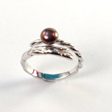 Adjustable Wheat-Style Eggplant Freshwater Pearl Ring – .925 Sterling Silver