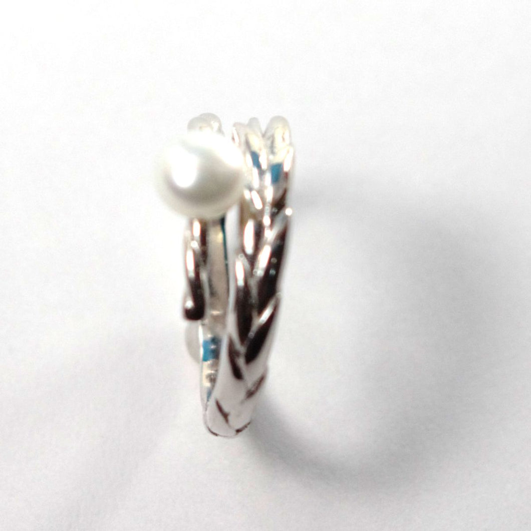 Adjustable Wheat-Style White Pearl Ring – .925 Sterling Silver