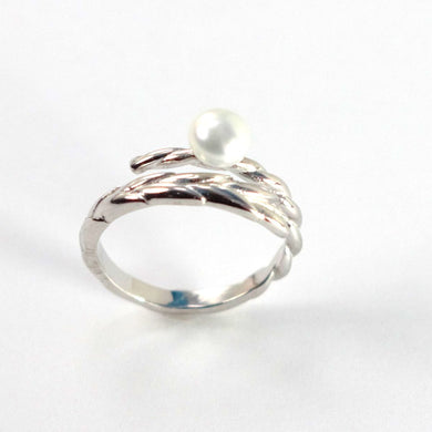Adjustable Wheat-Style White Pearl Ring – .925 Sterling Silver
