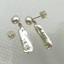 Load image into Gallery viewer, White Biwa &amp; Freshwater Cultured Pearl Dangle Earrings – 14 k Yellow Gold