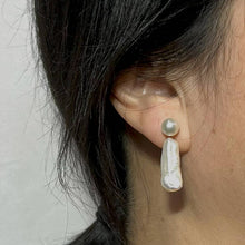 Load image into Gallery viewer, White Biwa &amp; Freshwater Cultured Pearl Dangle Earrings – 14 k Yellow Gold