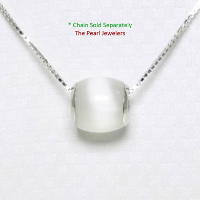 White Cat’s Eye Drum Sterling Silver Bead Pendant