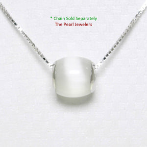 White Cat’s Eye Drum Sterling Silver Bead Pendant