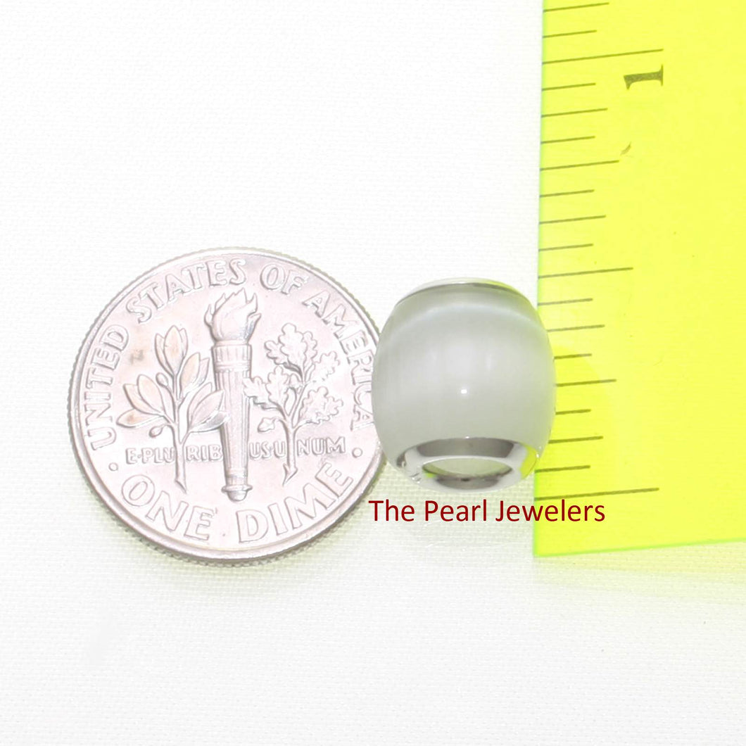 White Cat’s Eye Drum Sterling Silver Bead Pendant