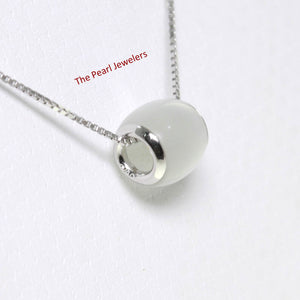 White Cat’s Eye Drum Sterling Silver Bead Pendant