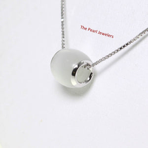 White Cat’s Eye Drum Sterling Silver Bead Pendant