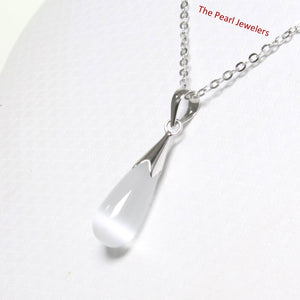 White Cat’s Eye Raindrop Sterling Silver Pendant