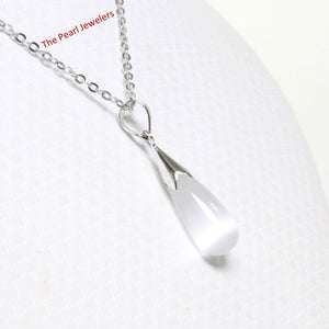 White Cat’s Eye Raindrop Sterling Silver Pendant