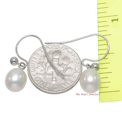 14k White Gold Fish-Hook Gold Ball & Pearl Dangle Earrings