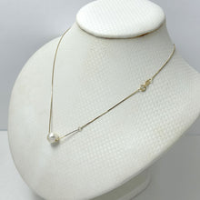 Load image into Gallery viewer, Floating White Pearl Necklace in 14k Yellow Gold