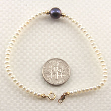 Load image into Gallery viewer, 14k Yellow Gold Spring Clasp White Mini Pearl Bracelet with Center Black Pearl