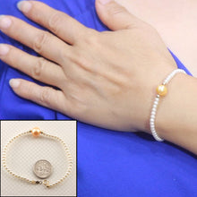 Load image into Gallery viewer, 14k Yellow Gold Spring Clasp White Mini Pearl Bracelet with Center Golden Pearl