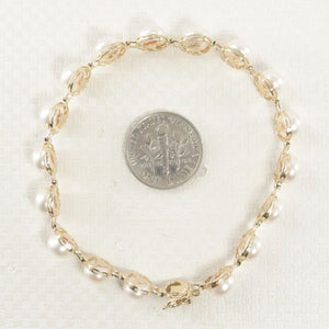 14k Yellow Gold Spring Clasp White Mini Pearl Bracelet with Center Golden Pearl
