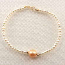 Load image into Gallery viewer, 14k Yellow Gold Spring Clasp White Mini Pearl Bracelet with Center Golden Pearl