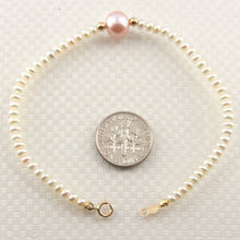 Load image into Gallery viewer, 14k Yellow Gold Spring Clasp White Mini Pearl Bracelet with Center Pink Pearl