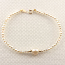 Load image into Gallery viewer, 14k Yellow Gold Spring Clasp White Mini Pearl Bracelet with Center White Pearl