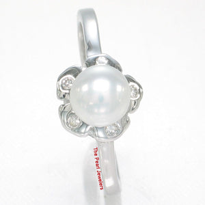 Solid Sterling Silver .925 White Freshwater Cultured Pearl & CZ Accent Ring