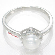Load image into Gallery viewer, Solid Sterling Silver .925 White Freshwater Cultured Pearl &amp; CZ Accent Ring