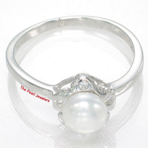 Solid Sterling Silver .925 White Freshwater Cultured Pearl & CZ Accent Ring