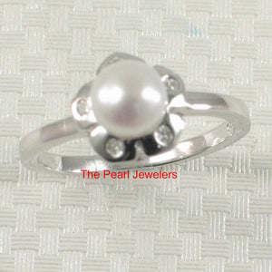 Solid Sterling Silver .925 White Freshwater Cultured Pearl & CZ Accent Ring