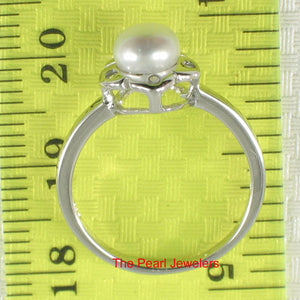 Solid Sterling Silver .925 White Freshwater Cultured Pearl & CZ Accent Ring