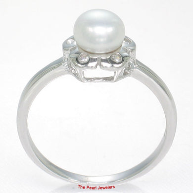 Solid Sterling Silver .925 White Freshwater Cultured Pearl & CZ Accent Ring