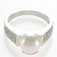 Load image into Gallery viewer, Solid Sterling Silver .925 White Cultured Pearl &amp; CZ Accent Ring