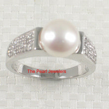 Load image into Gallery viewer, Solid Sterling Silver .925 White Cultured Pearl &amp; CZ Accent Ring