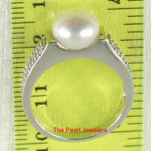 Solid Sterling Silver .925 White Cultured Pearl & CZ Accent Ring