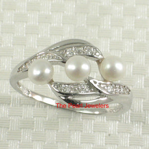 Sterling Silver .925 White Pearl & CZ Cocktail Ring