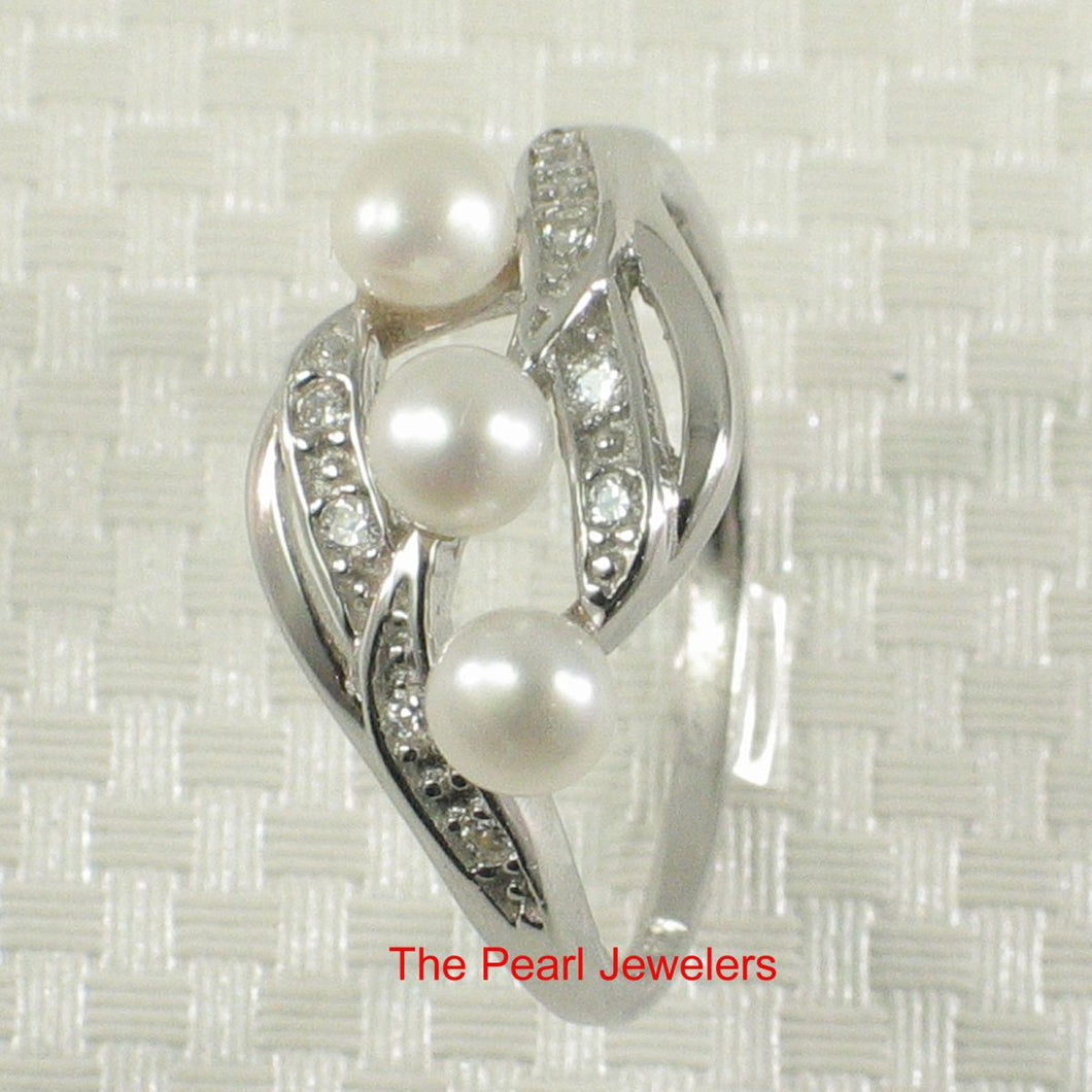 Sterling Silver .925 White Pearl & CZ Cocktail Ring