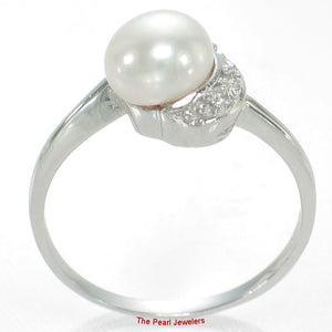 Cultured Pearl & Crescent Cubic Zirconia Sterling Silver Ring