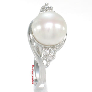 Solid Silver .925 White Pearl CZ Accent Ring