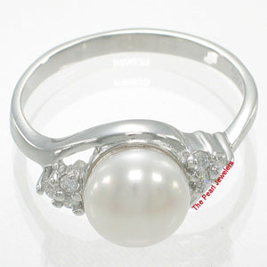 Solid Silver .925 White Pearl CZ Accent Ring