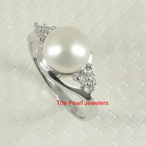 Solid Silver .925 White Pearl CZ Accent Ring
