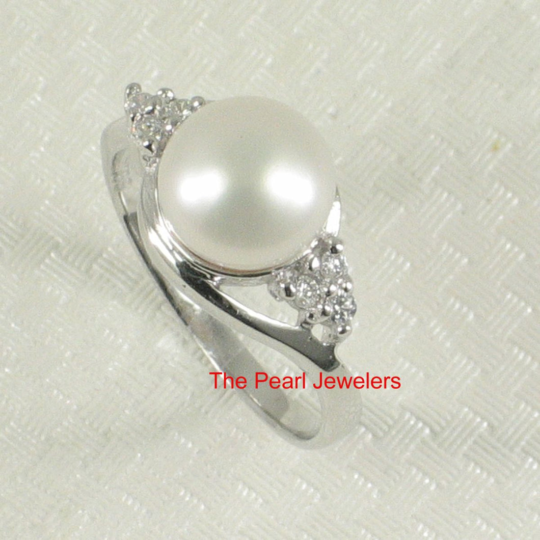 Solid Silver .925 White Pearl CZ Accent Ring