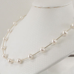 White Pearl & 14k Yellow Gold Twist Tube Necklace