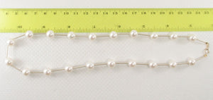 White Pearl & 14k Yellow Gold Twist Tube Necklace