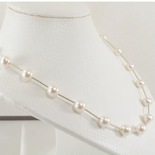 Load image into Gallery viewer, White Pearl &amp; 14k Yellow Gold Twist Tube Necklace