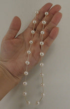 Load image into Gallery viewer, White Pearl &amp; 14k Yellow Gold Twist Tube Necklace