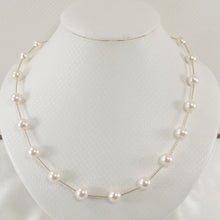 Load image into Gallery viewer, White Pearl &amp; 14k Yellow Gold Twist Tube Necklace