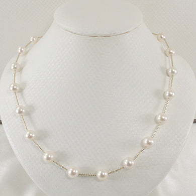 White Pearl & 14k Yellow Gold Twist Tube Necklace