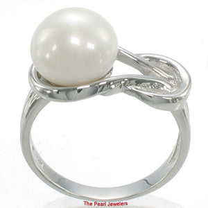 Solid Sterling Silver .925 Love-Knot Freshwater Pearl Solitaire Ring (White)