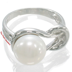 Solid Sterling Silver .925 Love-Knot Freshwater Pearl Solitaire Ring (White)