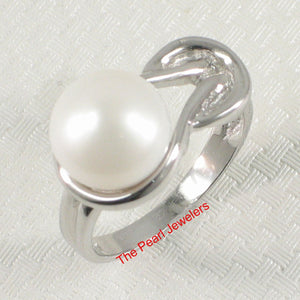 Solid Sterling Silver .925 Love-Knot Freshwater Pearl Solitaire Ring (White)